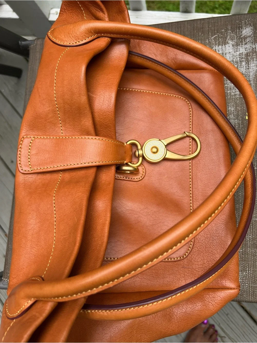 DOONEY AND BOURKE FLORENTINE LEATHER LOGO LOCK TOTE